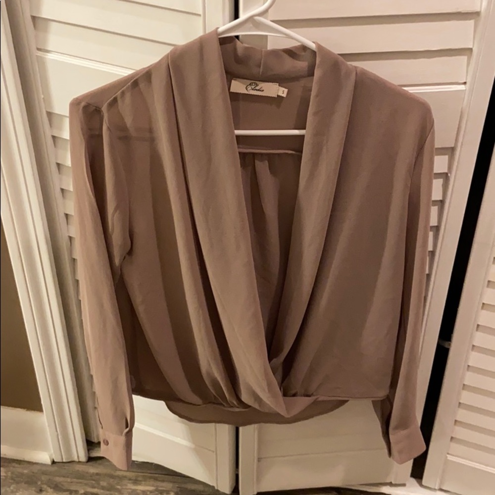 NWOT tan low cut blouse